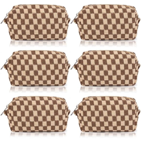 Checkered Makeup Bag Preppy Cosmetic Bag Bulk Makeup Pouch Personalize Travel To - Picture 1 of 7